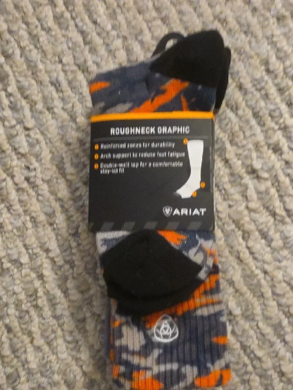 Ariat Gray Crew Socks with Orange Logo - 2 Pack